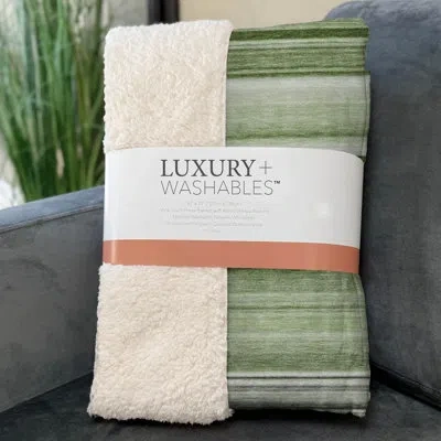 Addison Rugs Addison Machine Washable Sherpa Striped Throw Blanket In Aloe