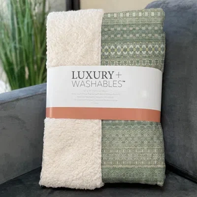 Addison Rugs Addison Machine Washable Sherpa Striped Throw Blanket In Aloe