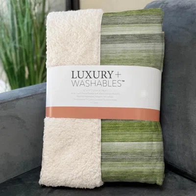 Addison Rugs Addison Machine Washable Sherpa Striped Throw Blanket In Fern