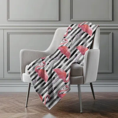 Addison Rugs Addison Machine Washable Sherpa Stripes And Flamingos Throw Blanket In Pink