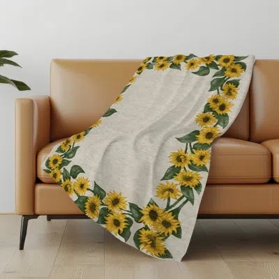 Addison Rugs Addison Machine Washable Sherpa Sunflower Border Throw Blanket In Yellow