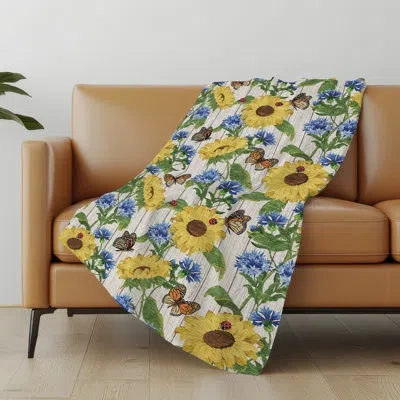 Addison Rugs Addison Machine Washable Sherpa Sunflowers And Butterfiles Throw Blanket In Yellow
