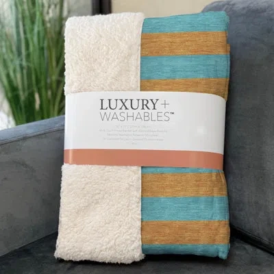 Addison Rugs Addison Machine Washable Sherpa Throw Blanket In Aqua Striped