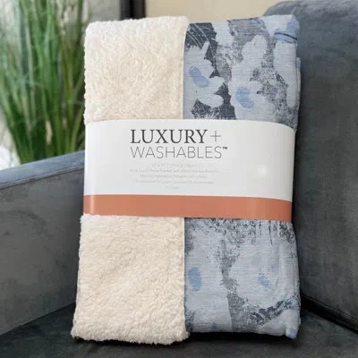 Addison Rugs Addison Machine Washable Sherpa Throw Blanket In Denim Floral