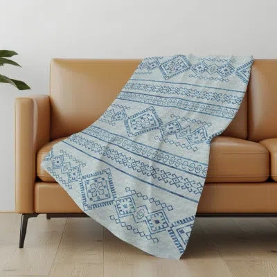 Addison Rugs Addison Machine Washable Sherpa Tribal Throw Blanket In Blue