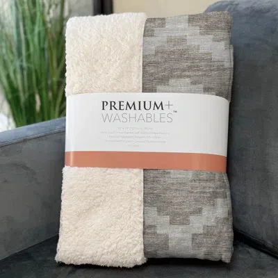Addison Rugs Addison Machine Washable Sherpa Tribal Throw Blanket In Tan