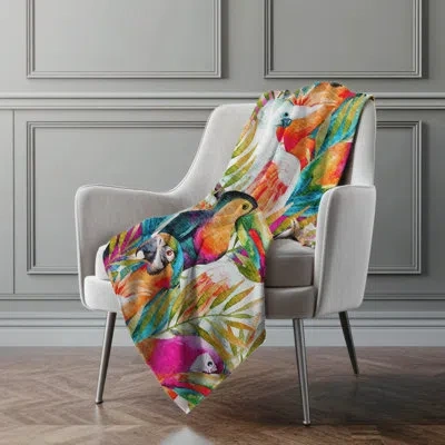 Addison Rugs Addison Machine Washable Sherpa Tropical Birds Throw Blanket In Multi