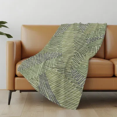 Addison Rugs Addison Machine Washable Sherpa Tropical Leaves Throw Blanket In Green