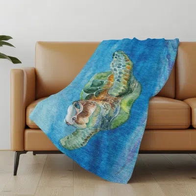 Addison Rugs Addison Machine Washable Sherpa Turtle Throw Blanket In Ocean