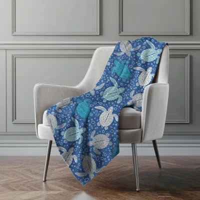 Addison Rugs Addison Machine Washable Sherpa Turtles Throw Blanket In Blue