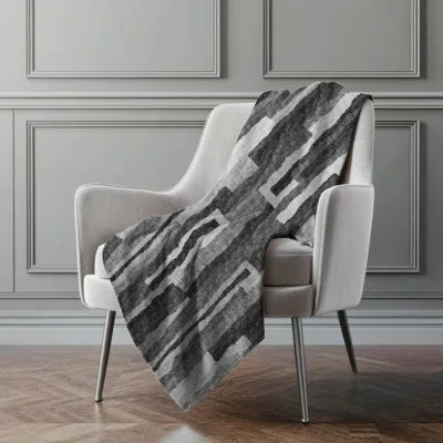 Addison Rugs Addison Machine Washable Sherpa Vertical Bars Throw Blanket In Gray