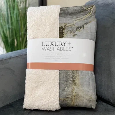 Addison Rugs Addison Machine Washable Sherpa Watercolors Throw Blanket In Gold
