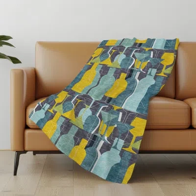 Addison Rugs Addison Machine Washable Sherpa Wine And Glass Throw Blanket In Blue
