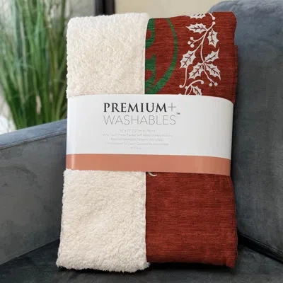 Addison Rugs Addison Machine Washable Sherpa Wreath Throw Blanket In Ruby