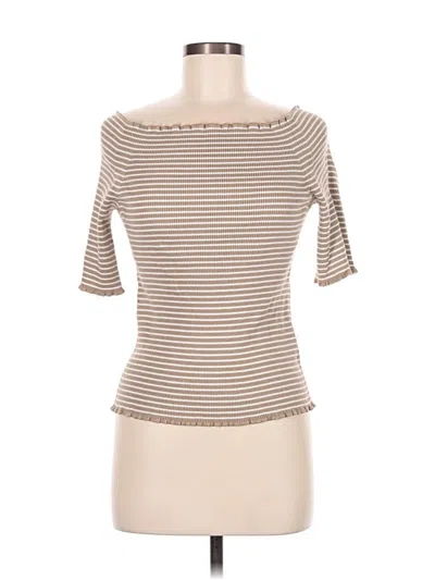 Pre-owned Adeam 3/4 Sleeve Top Tan Boatneck Tops In Brown