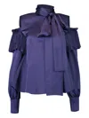 Adeam Ashlee Pleated Cold-shoulder Blouse In Blue