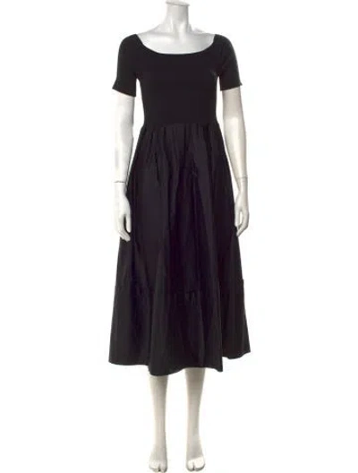 Pre-owned Adeam Bateau Neckline Midi Length Dress In Black