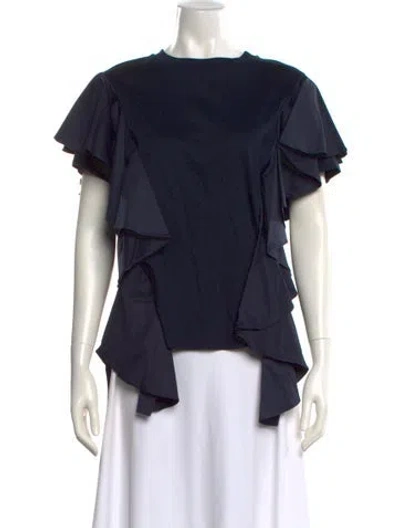 Pre-owned Adeam Bateau Neckline Short Sleeve Blouse In Blue