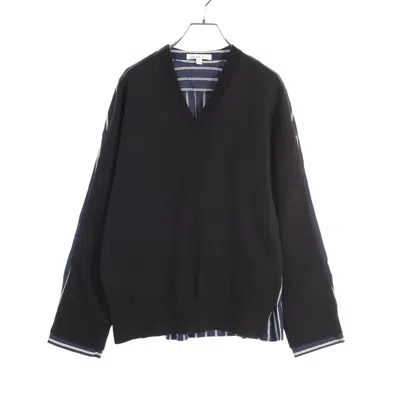 Adeam Cat Street Sweater Cat Street Sweater Tops V-neck Stripe Cotton Navyswitching In Black