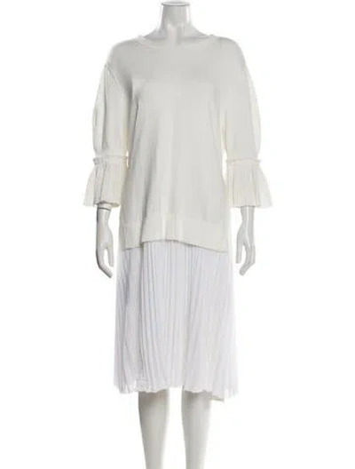 Pre-owned Adeam Crew Neck Long Dress In White