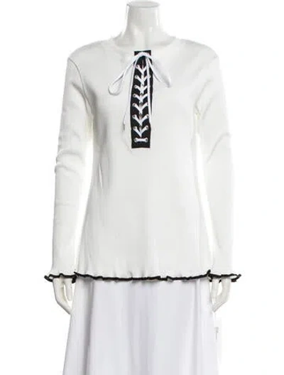 Pre-owned Adeam Crew Neck Long Sleeve Top In White