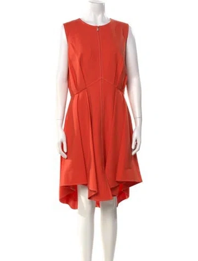 Pre-owned Adeam Crew Neck Midi Length Dress In Orange