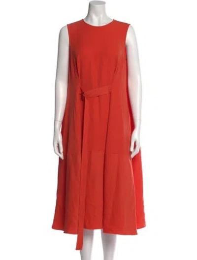 Pre-owned Adeam Crew Neck Midi Length Dress In Orange