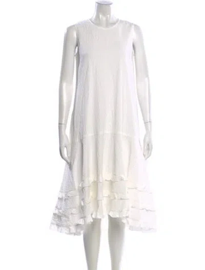 Pre-owned Adeam Crew Neck Midi Length Dress In White