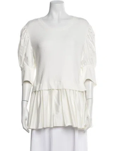 Pre-owned Adeam Crew Neck Three-quarter Sleeve Top In White