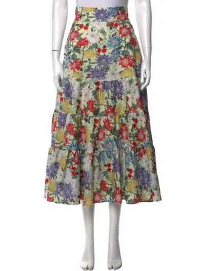 Pre-owned Adeam Floral Print Long Skirt In Green