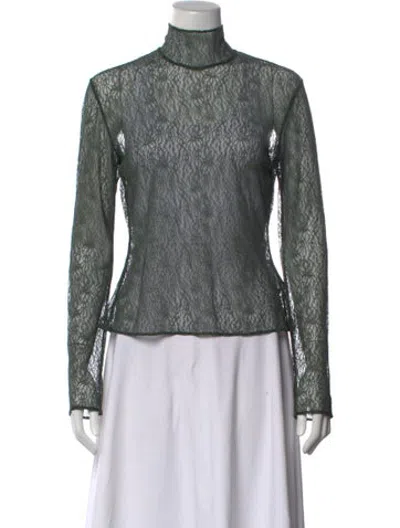 Pre-owned Adeam Lace Pattern Mock Neck Top In Green