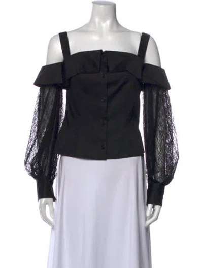 Pre-owned Adeam Lace Pattern Off-the-shoulder Top In Black