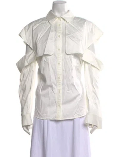 Pre-owned Adeam Long Sleeve Button-up Top In White