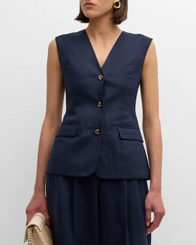 Adeam Lucia Linen Vest Top In Midnight