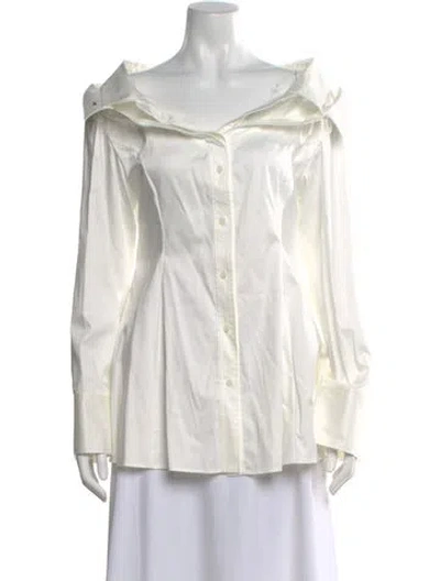 Pre-owned Adeam Off-the-shoulder Long Sleeve Button-up Top In White