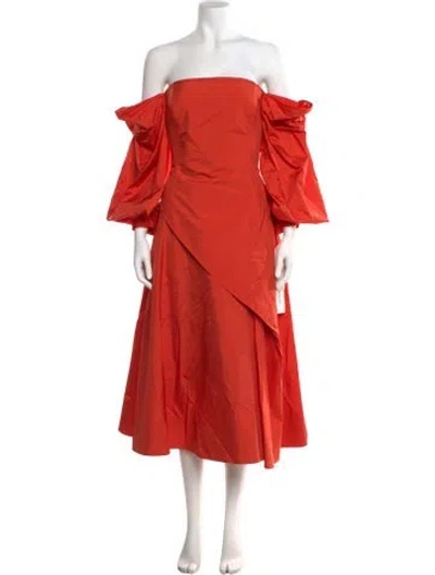 Pre-owned Adeam Off-the-shoulder Midi Length Dress W/ Tags In Orange