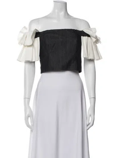 Pre-owned Adeam Off-the-shoulder Short Sleeve Crop Top In Black/white