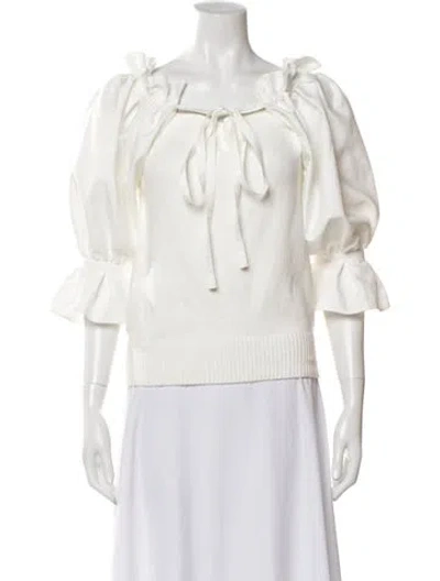 Pre-owned Adeam Off-the-shoulder Three-quarter Sleeve Blouse In White
