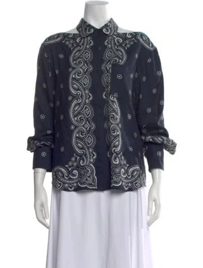 Pre-owned Adeam Paisley Print Long Sleeve Blouse In Blue