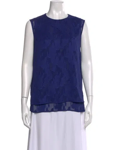 Pre-owned Adeam Patterned Crew Neck Blouse In Blue