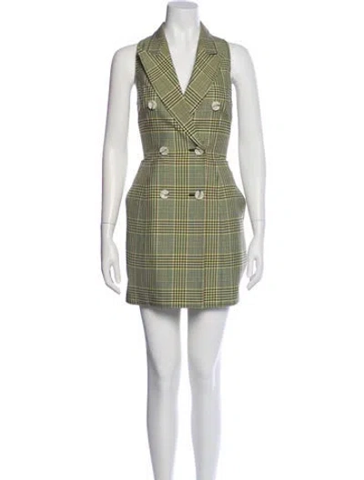 Pre-owned Adeam Plaid Print Mini Dress In Green
