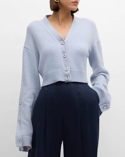 Adeam Portofino Cropped Cardigan With Button Detail In Blue