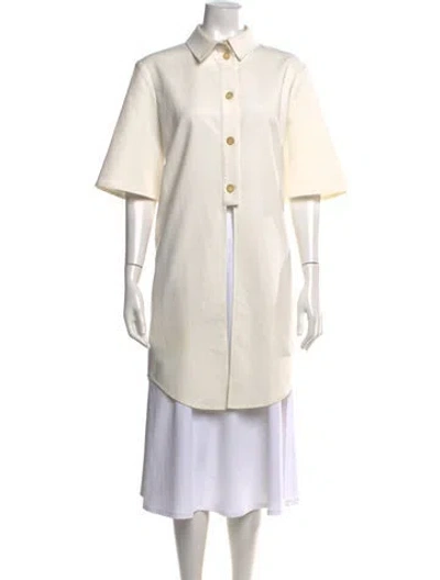 Pre-owned Adeam Short Sleeve Button-up Top In Neutrals