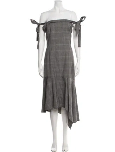 Pre-owned Adeam Square Neckline Midi Length Dress In Gray