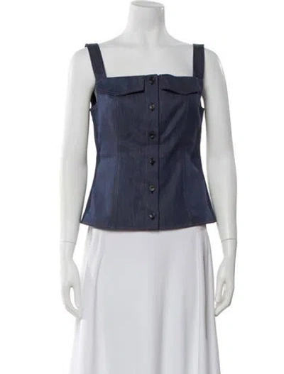 Pre-owned Adeam Square Neckline Sleeveless Crop Top W/ Tags In Blue