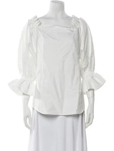 Pre-owned Adeam Square Neckline Three-quarter Sleeve Blouse W/ Tags In White
