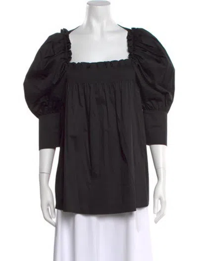 Pre-owned Adeam Square Neckline Three-quarter Sleeve Top In Black