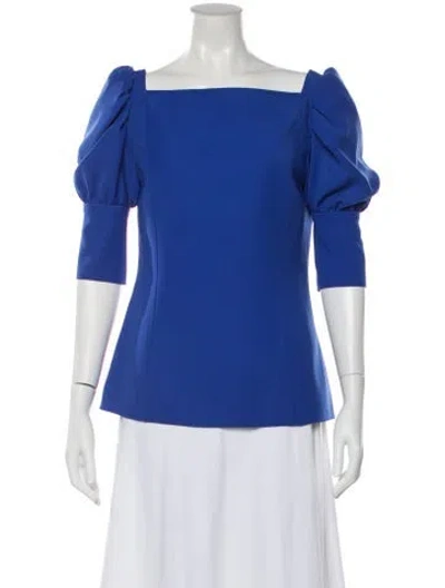 Pre-owned Adeam Square Neckline Three-quarter Sleeve Top In Blue