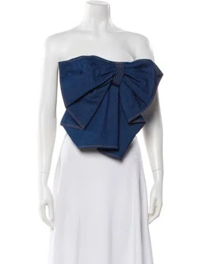 Pre-owned Adeam Strapless Crop Top In Blue