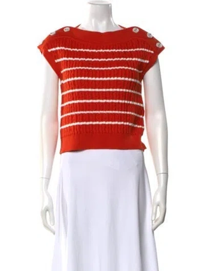Pre-owned Adeam Striped Bateau Neckline Sweater W/ Tags In Orange